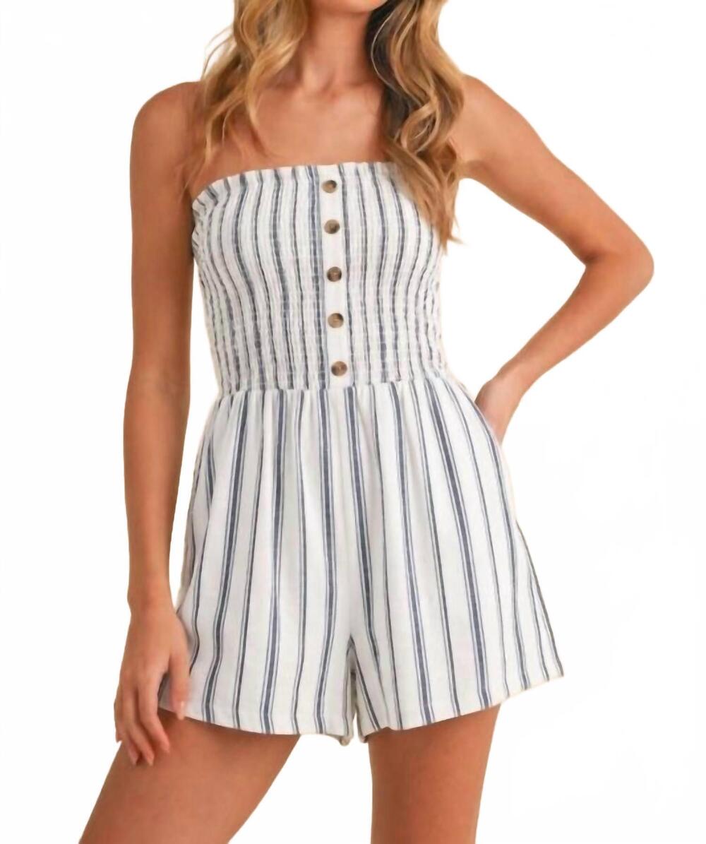 NEW KLESIS striped strapless romper in ivory